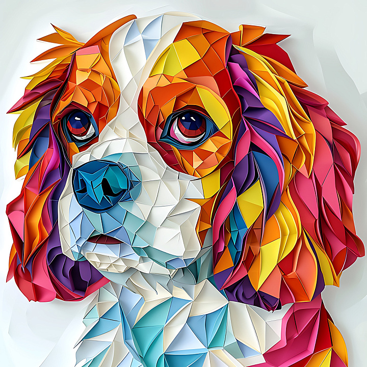 Featuring Colorful Origami-Inspired Cavalier King Charles Dog Design seamless PBR texture preview
