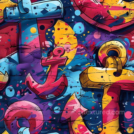 Seamless 3D PBR Graffiti Texture Featuring Vibrant Anchors and Colorful Urban Spray Art texture preview
