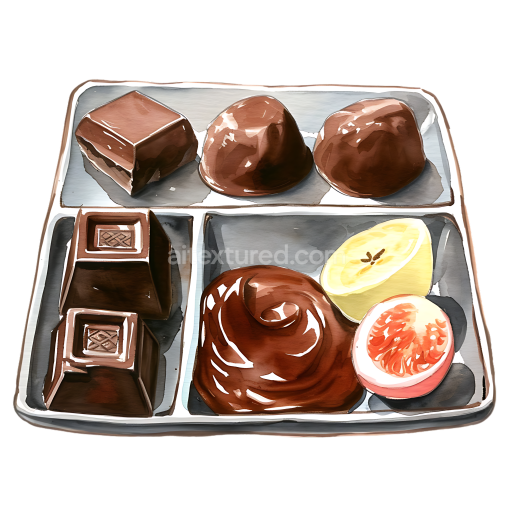 Breakfast Chocolate Dipping Platter with Fruit Slices Artistic Illustration