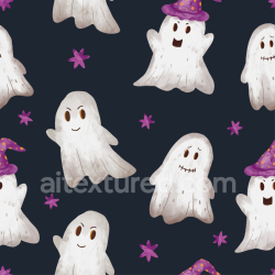 seamless Seamless 3D PBR Watercolor Halloween Fabric Texture with Playful Ghosts texture 8k free download PBR