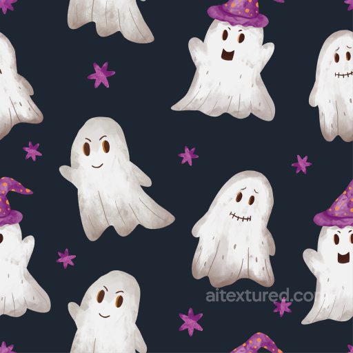 Watercolor Halloween Fabric Texture with Playful Ghosts seamless Watercolor Halloween PBR texture
