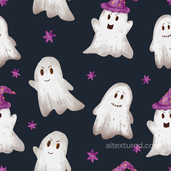 Watercolor Halloween Fabric Texture with Playful Ghosts Watercolor Halloween texture preview