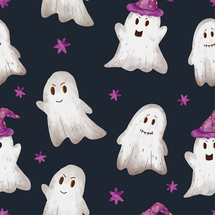 Watercolor Halloween Fabric with Playful Ghosts seamless PBR texture preview