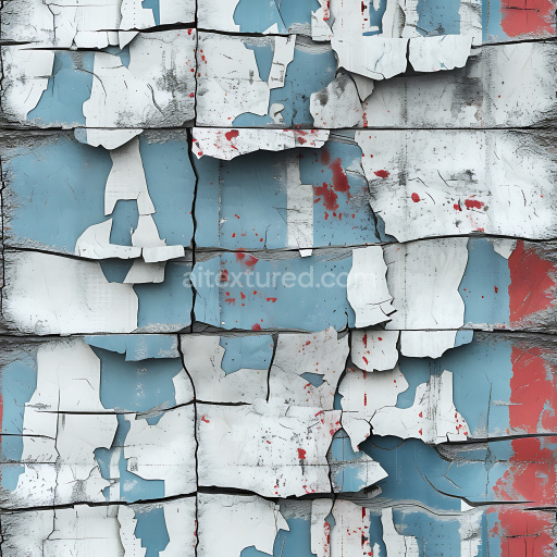 Seamless 3D PBR Cracked and Peeled Painted Wood Texture with Blue and White Layers