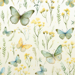 seamless Seamless 3D PBR Watercolor Butterflies Fabric Texture with Delicate Floral Pattern texture 8k free download PBR