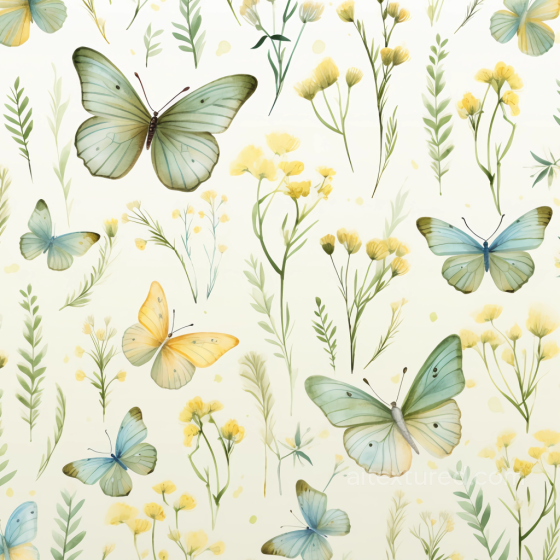 Watercolor Butterflies Fabric Texture with Delicate Floral Pattern Watercolor Butterflies texture preview