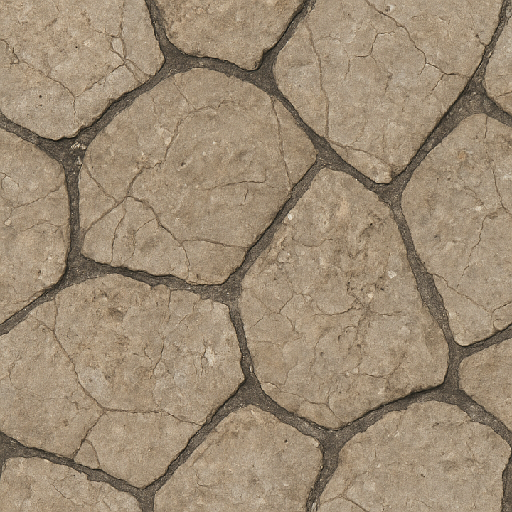 Flagstone Rough With Dark Grout And Stone Chips Natural Wear Asphalt seamless PBR texture preview