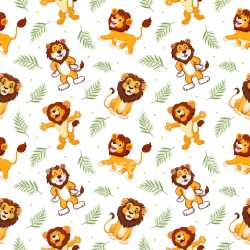 Pattern Bundle - Seamless 3D Pattern PBR Texture with Playful Cartoon Lion Motifs and Palm Leaf Accents texture preview