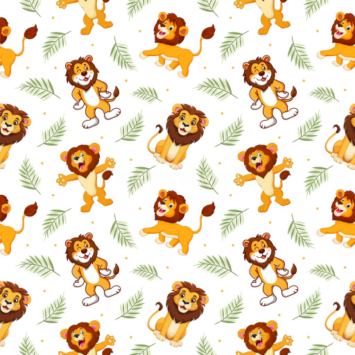 Pattern Bundle - Seamless 3D Pattern PBR Texture with Playful Cartoon Lion Motifs and Palm Leaf Accents texture preview