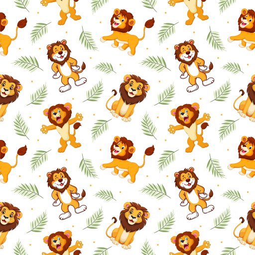 Pattern PBR Texture with Playful Cartoon Lion Motifs and Palm Leaf Accents seamless Pattern Bundle PBR texture