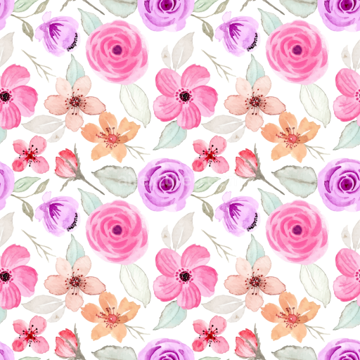 Seamless 3D PBR Floral Watercolor Texture with Pink and Pastel Flowers