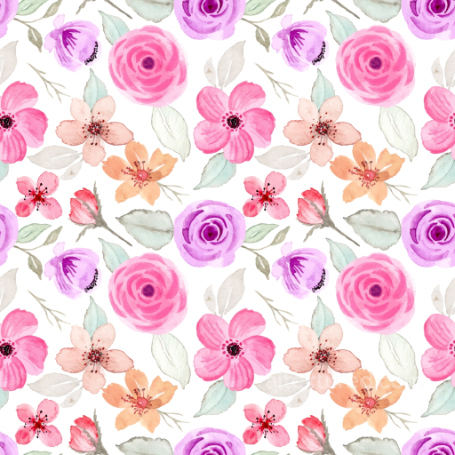Floral Watercolor Texture with Pink and Pastel Flowers seamless Pink Flower PBR texture