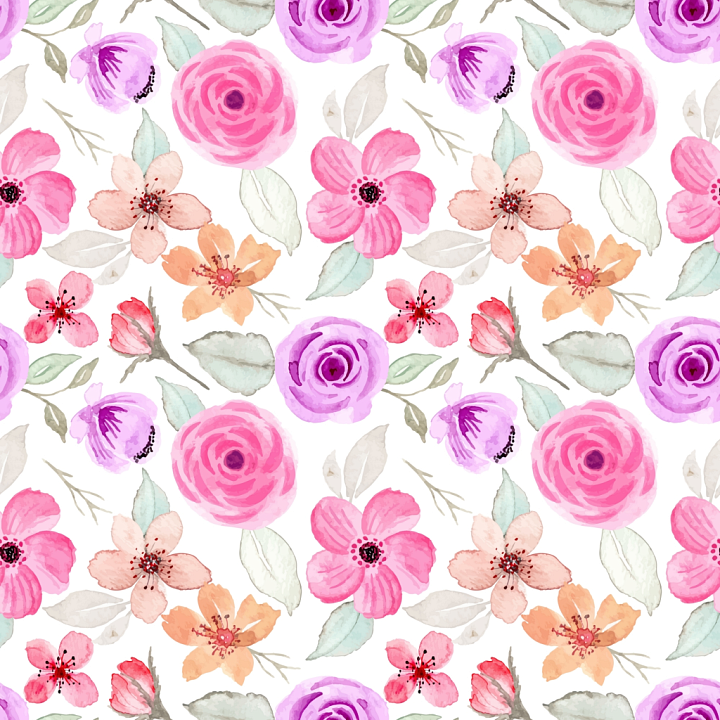 Floral Watercolor with Pink and Pastel Flowers seamless PBR texture preview