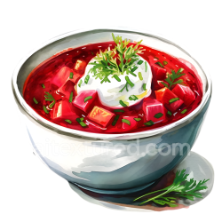 seamless Breakfast Borscht with Beets and Sour Cream Bowl Illustration texture 8k free download PBR