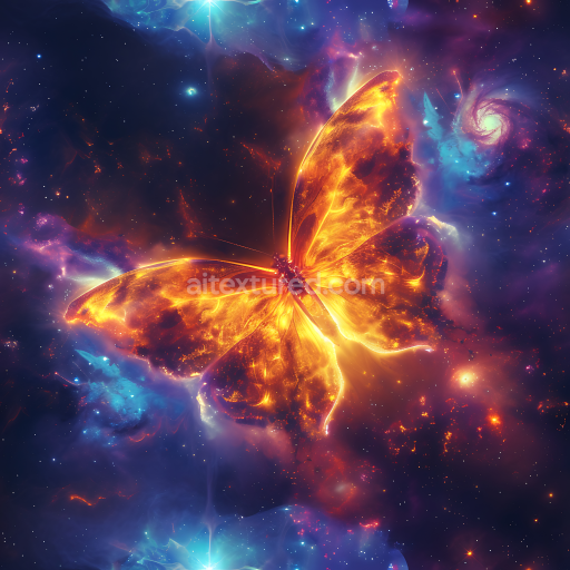Seamless 3D Space PBR Texture Featuring a Fiery Cosmic Butterfly Nebula