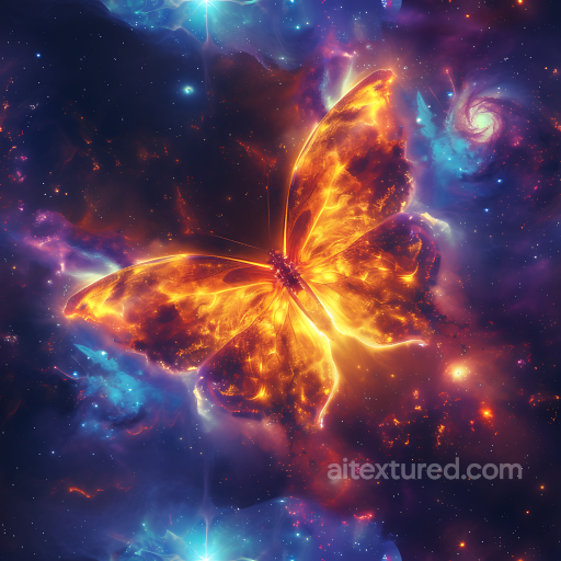 Space PBR Texture Featuring a Fiery Cosmic Butterfly Nebula seamless Star, space, planets PBR texture