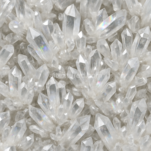 Seamless 3d texture pbr 8k quartz crystal cluster with prismatic refraction and crystal veins