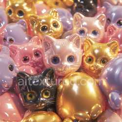 seamless Seamless 3D Inflated Foil Balloon Texture Featuring Cat Faces in Metallic Colors texture 8k free download PBR
