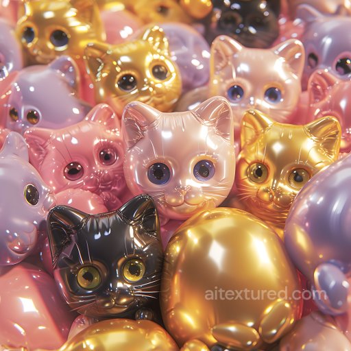 Inflated Foil Kitty Balloon PBR Texture in Soft Metallic Colors seamless Inflated PBR texture