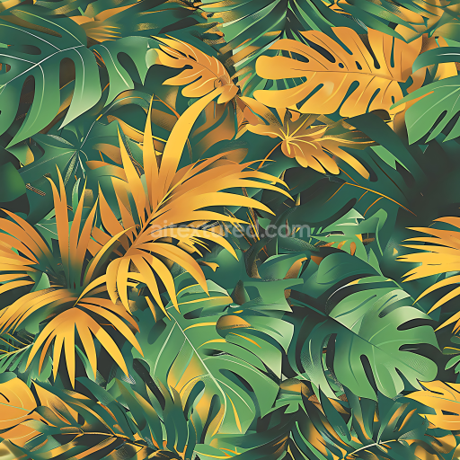 Seamless 3D Tropical Jungle Leaf Camouflage PBR Texture with Vibrant Green and Golden Yellow Palette
