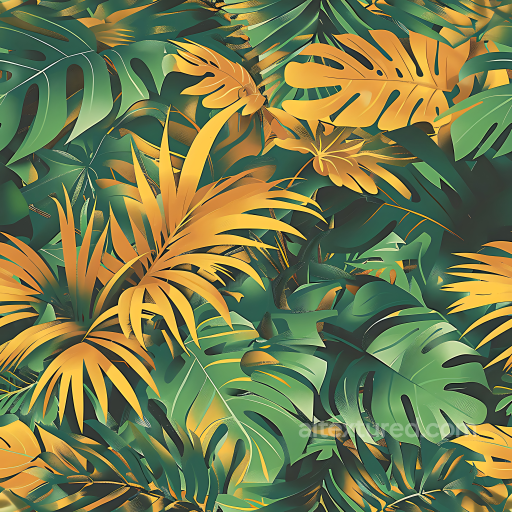 Tropical Jungle Leaf Camouflage PBR Texture with Vibrant Green and Golden Yellow Palette seamless Color Camouflage PBR texture