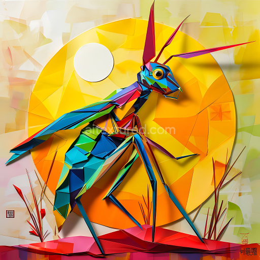 Seamless 3D PBR Texture of Origami Style Cricket with Bright Geometric Colors