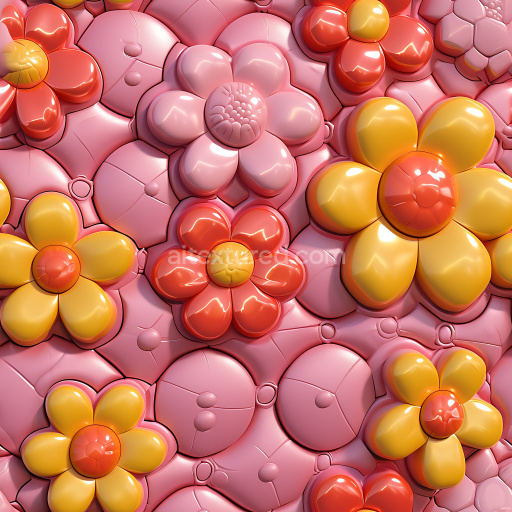 Seamless 3D Inflated PBR Texture of Colorful Floral Vinyl Panels