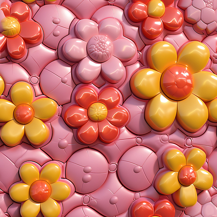 Inflated Featuring Colorful Puffy Floral Vinyl Cushions seamless PBR texture preview