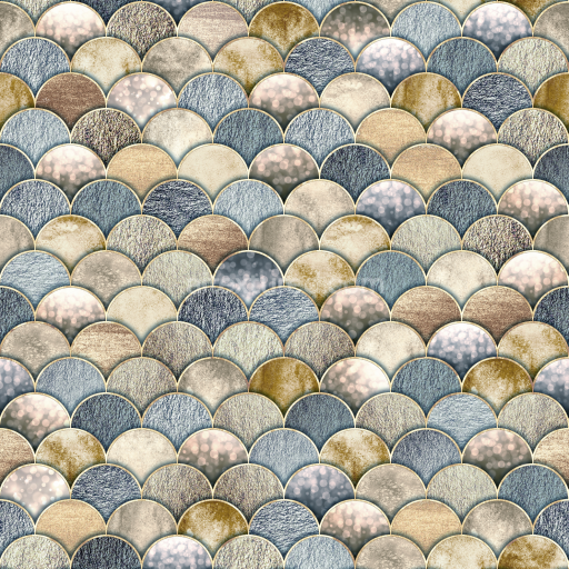 Seamless 3D PBR Mermaid Scale Texture with Varied Metallic and Matte Finish Scales