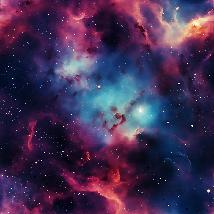 Galactic Nebula Space with Vibrant Blue and Purple Gas Clouds seamless PBR texture preview