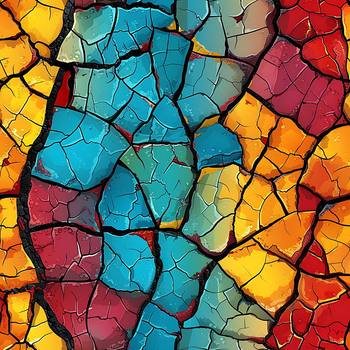 Cracked & Holes of Multicolored Cracked Paint Surface seamless PBR texture preview