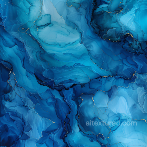 Alcohol Ink PBR Texture Featuring Deep Blue Fluid Waves and Gold Veins seamless Alcohol ink PBR texture