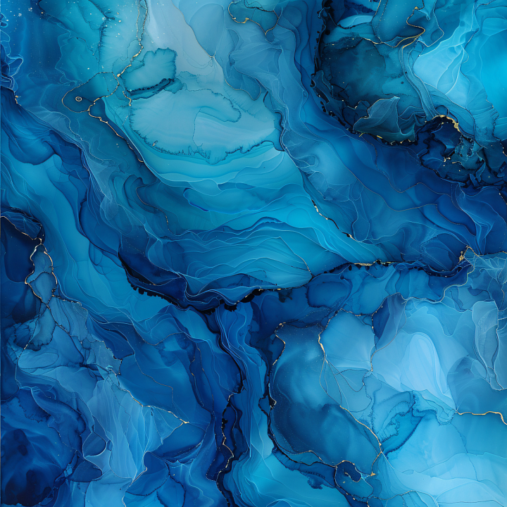 Alcohol Ink Featuring Deep Blue Fluid Waves and Gold Veins seamless PBR texture preview