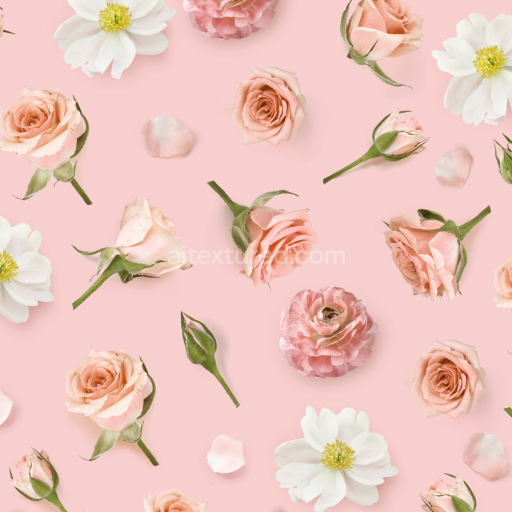 Preview — Seamless 3D PBR Pastel Pink Floral Pattern Texture with Soft Rose and Anemone Blooms