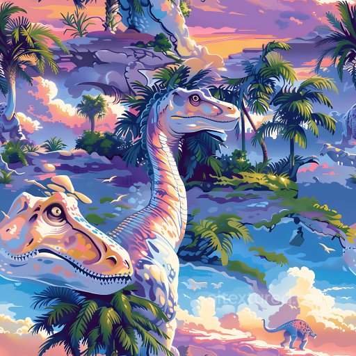 Seamless 3D PBR Texture Featuring Vibrant Dinosaur Graffiti Art with Lush Foliage texture preview