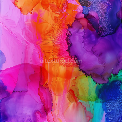 Seamless 3D Alcohol Ink PBR Texture Featuring Vibrant Fluid Swirls and Bold Color Transitions