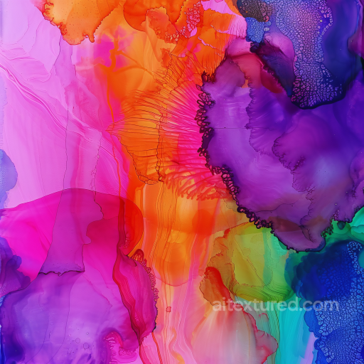 Alcohol Ink PBR Texture Featuring Vibrant Fluid Swirls and Bold Color Transitions seamless Alcohol ink PBR texture