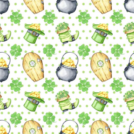 Seamless 3D PBR Texture with St Patrick-Themed Whimsical Elements in Watercolor Style