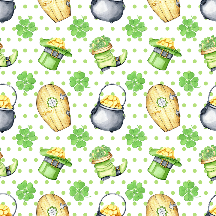 with St Patrick-Themed Whimsical Elements in Watercolor Style seamless PBR texture preview