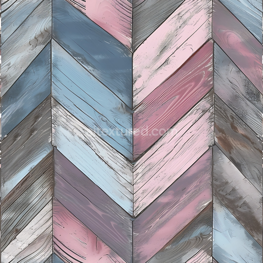 Seamless 3D Painted Wood Chevron PBR Texture in Blue, Pink, and Grey Tones