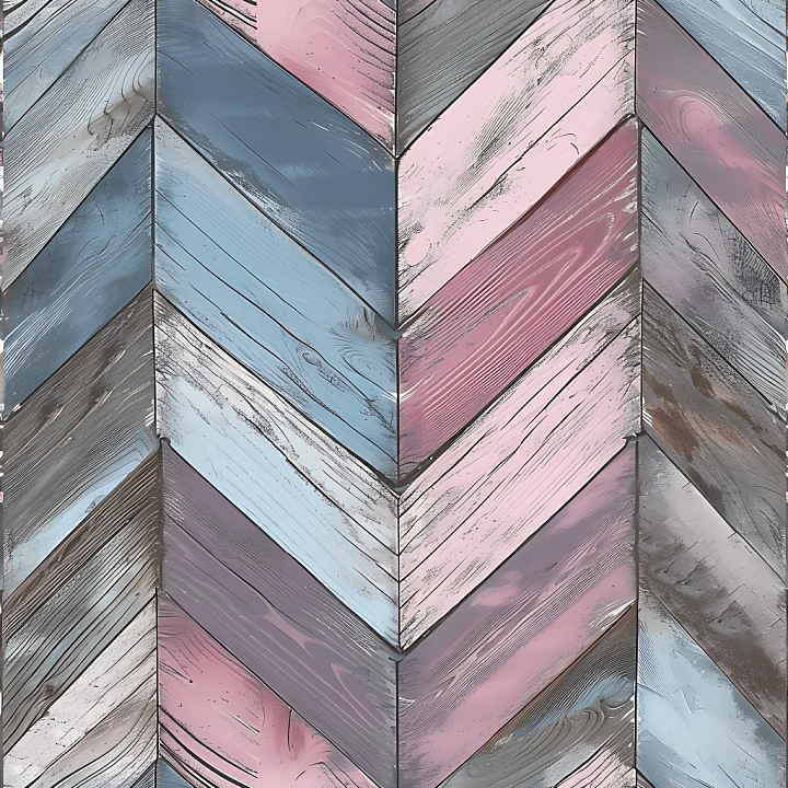 Painted Wood Chevron in Blue, Pink, and gray Tones seamless PBR texture preview