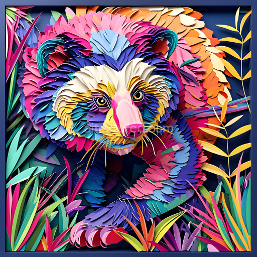Seamless 3D PBR Texture of a Vibrant Origami-Style Binturong Illustration