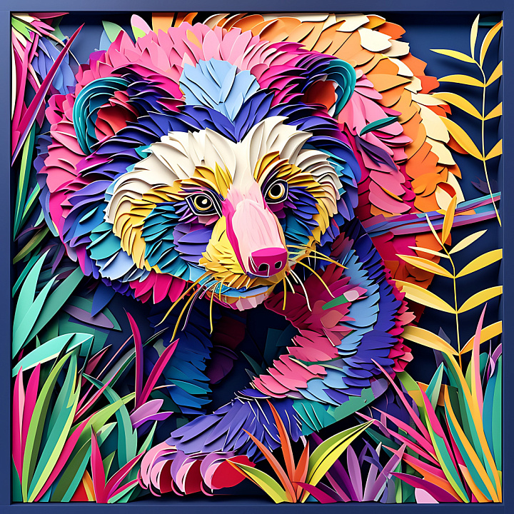 of a Vibrant Origami-Style Binturong Illustration seamless PBR texture preview