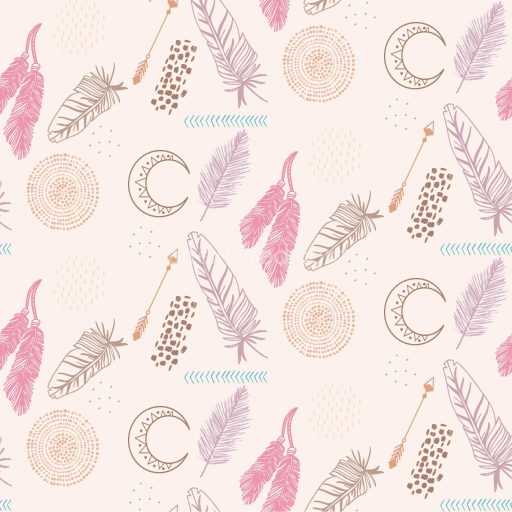 Seamless 3D PBR Fabric Texture Featuring Boho Feathers, Moons & Arrows
