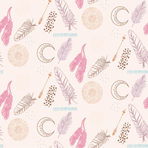 Fabric Texture Featuring Boho Feathers, Moons & Arrows seamless Boho Seamless PBR texture
