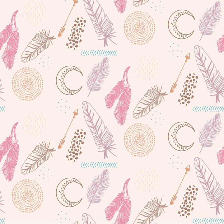 Fabric Featuring Boho Feathers, Moons & Arrows seamless PBR texture preview