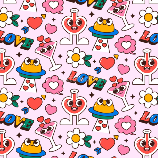 Seamless 3D PBR texture with colorful playful cartoon happy face pattern