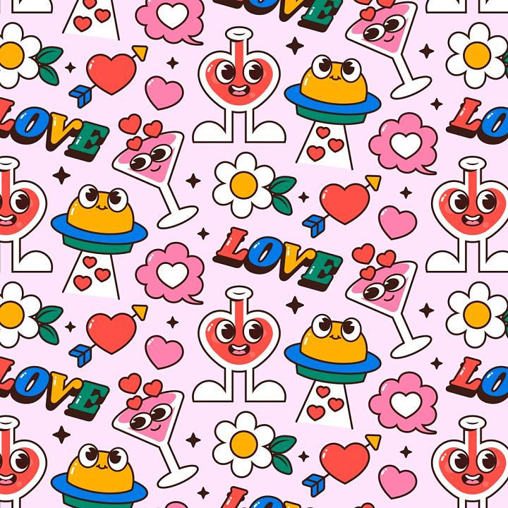 With Colorful Playful Cartoon Happy Face Pattern seamless PBR texture preview