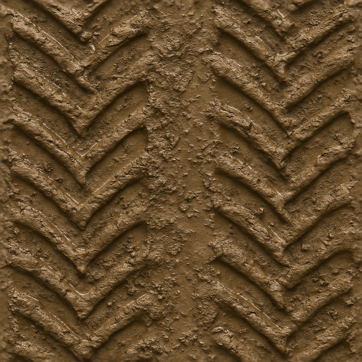 Tractor Tread On Muddy Track With Heavy Vehicle Tread And Mud Splash De… seamless PBR texture preview