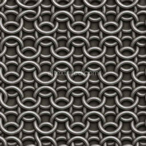 Seamless 3d texture pbr 8k of chainmail padding fabric with embossed rings